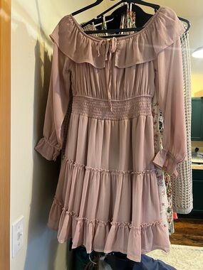 Promesa Dusty Rose Ruffled Off-Shoulder Midi Dress